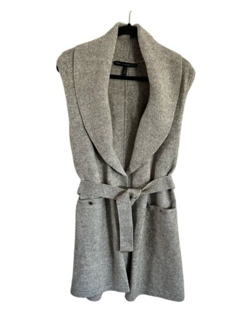 White House Black Market Gray Sweater Vest Wrap with Tie Belt Sleeveless Sz Med